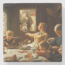 Eine Familie (der Esel wird Gefüttert)