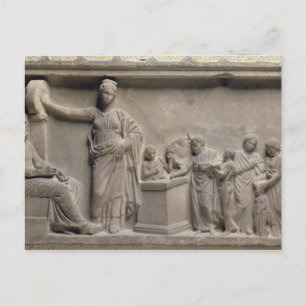 Eine Familie, die einen Stier dem Asclepius opfert Postkarte