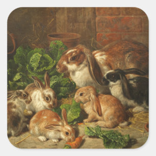 Eine Familie von Kaninchen von Alfred Richardson B Quadratischer Aufkleber