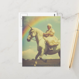 Eine Fantasy - Ältere Frau reiten im Unicorn Postkarte