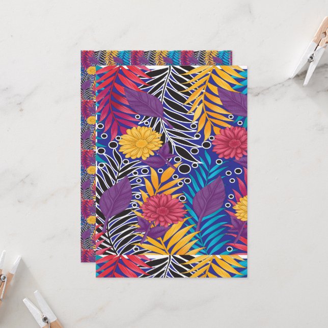 eine farbenfrohe Blume und ein Muster der Blätter  Einladung (Vorderseite/Rückseite Beispiel)