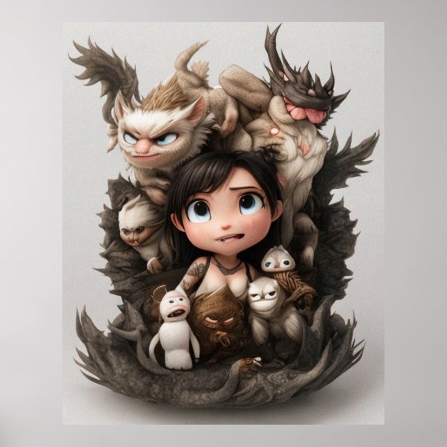 Eine farbenfrohe Gruppe von niedlichen Tieren und  Poster (Vorne)