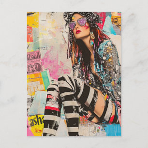 Eine farbenfrohe Mode-Dame Collage Postkarte