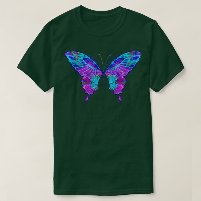 Eine farbenfrohe Psychedelic Fraktal Butterfly Art T-Shirt (Design vorne)