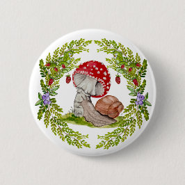 Eine farbenfrohe Waldfliege und eine Schnecke Button