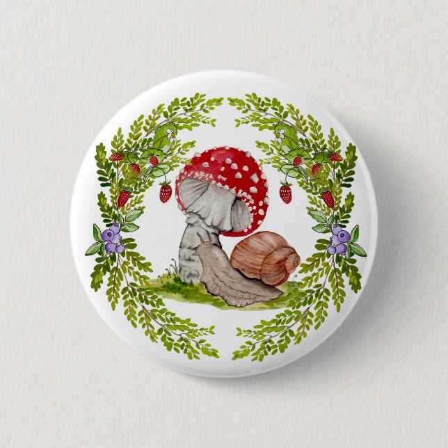 Eine farbenfrohe Waldfliege und eine Schnecke Button (Vorderseite)