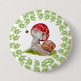 Eine farbenfrohe Waldfliege und eine Schnecke Button