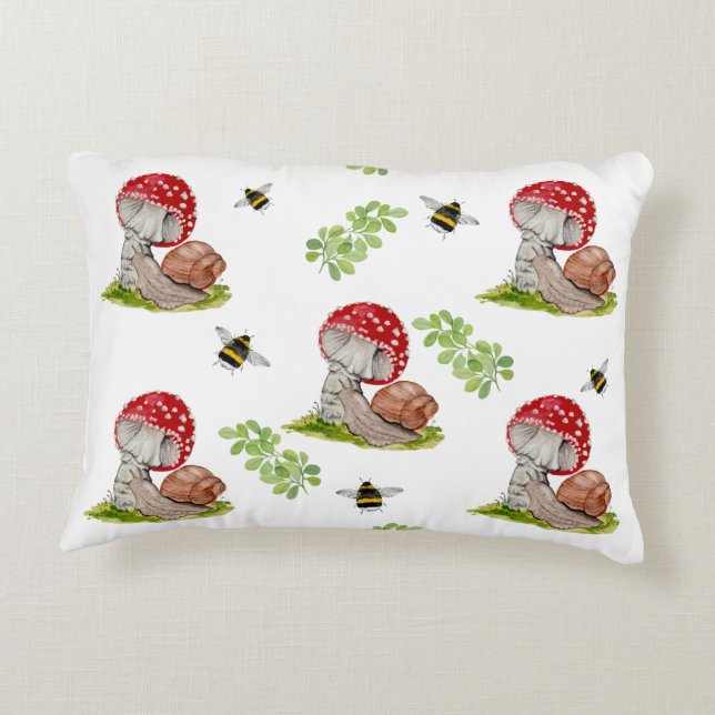 Eine farbenfrohe Waldfliege und eine Schnecke Dekokissen (Rückseite)