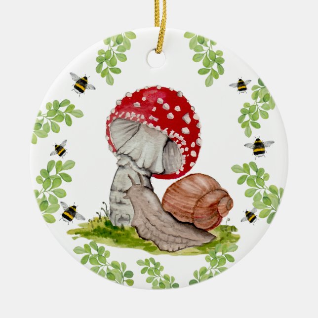 Eine farbenfrohe Waldfliege und eine Schnecke Keramik Ornament (Vorne)