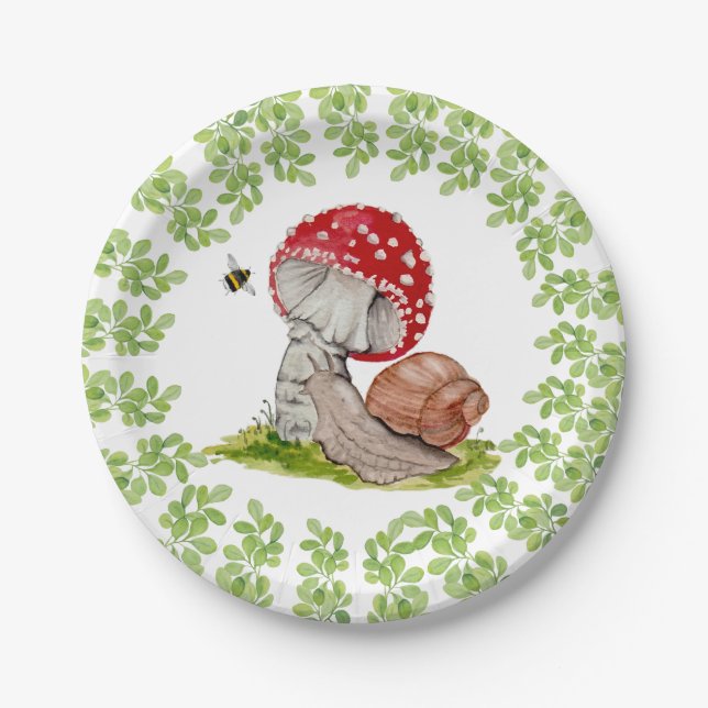 Eine farbenfrohe Waldfliege und eine Schnecke Pappteller (Vorderseite)