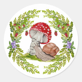 Eine farbenfrohe Waldfliege und eine Schnecke Runder Aufkleber