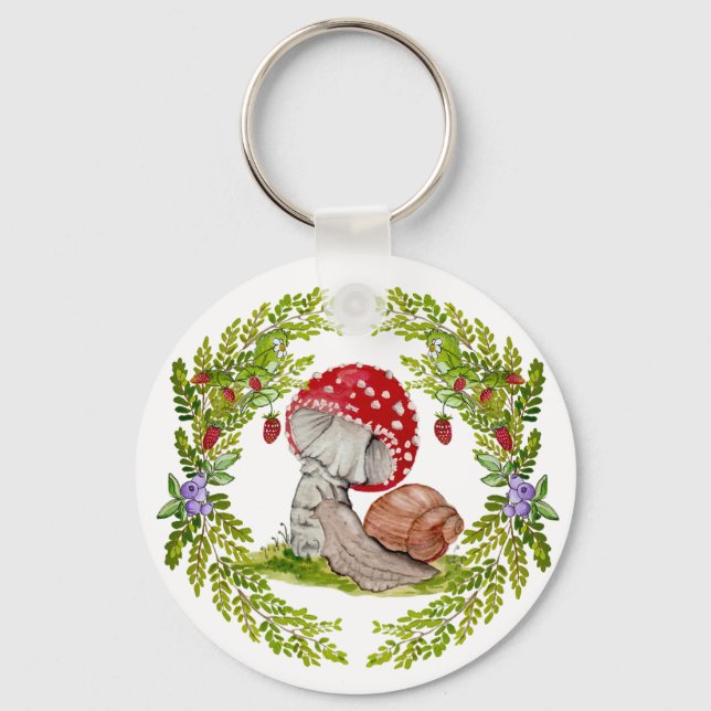 Eine farbenfrohe Waldfliege und eine Schnecke Schlüsselanhänger (Vorderseite)