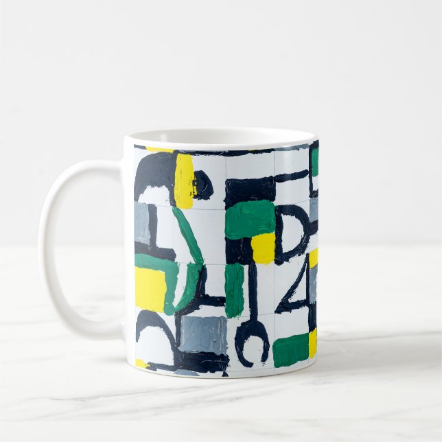 eine Farbenmalerei; Abstrakte Rastermalerei;  Kaffeetasse (Links)