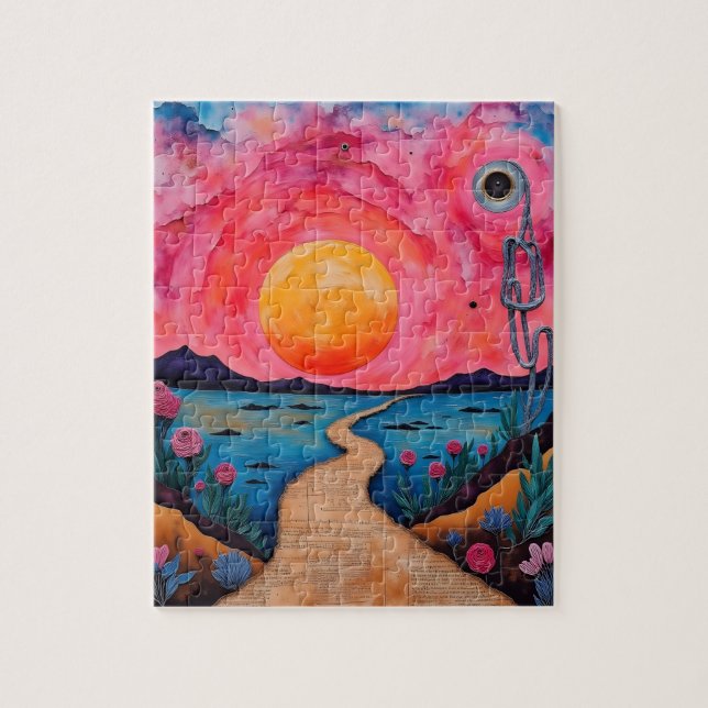 Eine farbenprächtige surreale Landschaft mit gemis Puzzle (Vertikal)