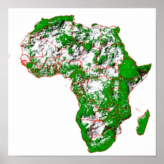 Eine farbkodierte, schattierte Reliefkarte Afrikas Poster (Vorne)