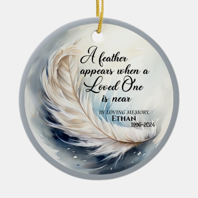 Eine Feder erscheint als Speicher Keramik Ornament (Vorne)