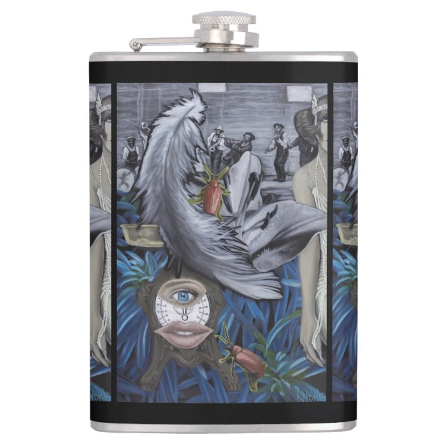 "Eine Feder und eine Skala-" Vinyl eingewickelte Flachmann (Vorderseite)