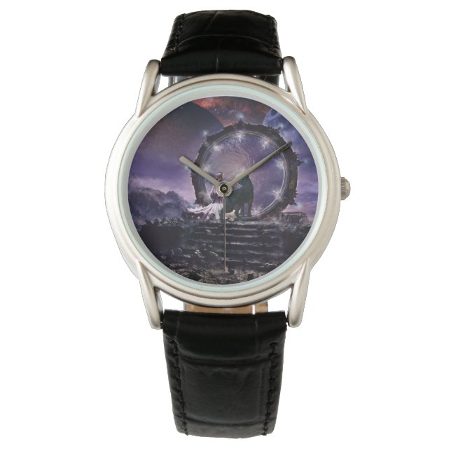 Eine Fee und ein dunkler Wolf Armbanduhr (Vorderseite)