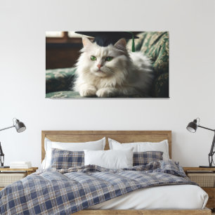 Eine flauschig weiße Katze mit einer Graduierungsk Leinwanddruck