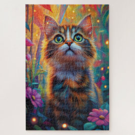 Eine flauschige Katze in einem mystischen Wald Puzzle