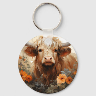 Eine florale Highland-Cow-Serie Design 2 Schlüsselanhänger