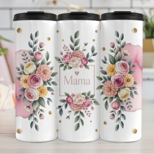 Eine florale Mama mit rosa Rosen Thermosbecher