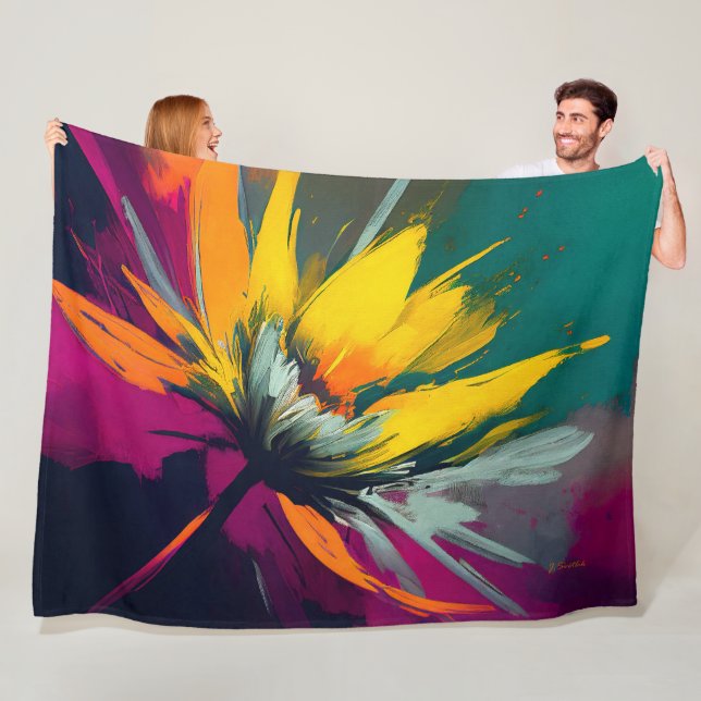 Eine florale Odyssee – Expressiver Blütenaufbruch  Fleecedecke (Beispiel)