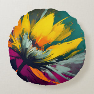 Eine florale Odyssee – Expressiver Blütenaufbruch  Rundes Kissen