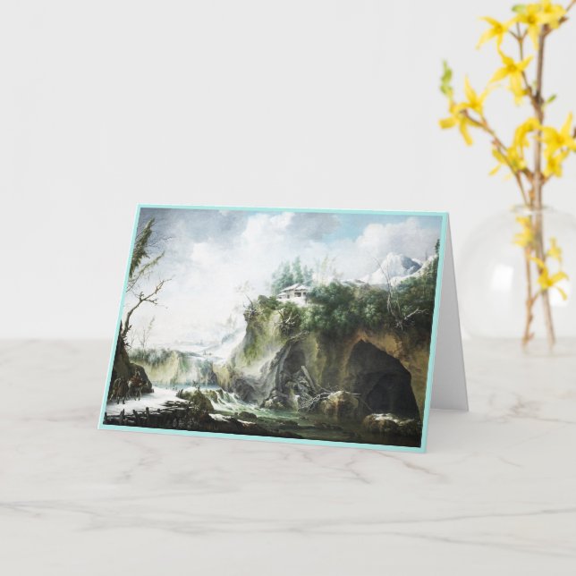 Eine Flusslandschaft im Winter, Francesco Foschi Karte (Gelbe Blume)