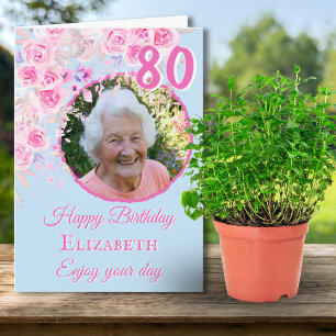 Eine Foto-Blumen-Geburtstagskarte zum 80. Karte