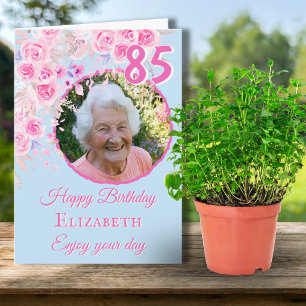 Eine Foto-Blumen-Geburtstagskarte zum 85. Geburtst Karte
