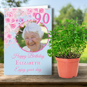 Eine Foto-Blumen-Geburtstagskarte zum 90. Karte