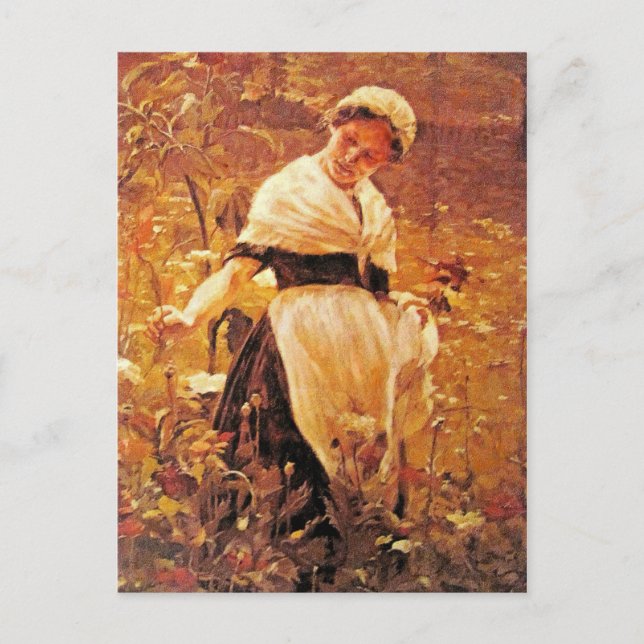 Eine Frau auf dem Feld Postkarte (Vorderseite)