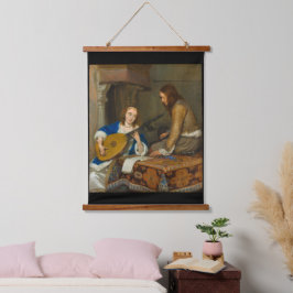 Eine Frau, die das Theorbo-Lute-Band spielt Wandteppich Mit Holzrahmen