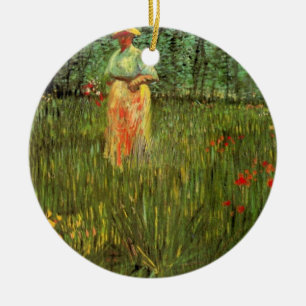 Eine Frau, die in einem Garten von Vincent van Gog Keramik Ornament
