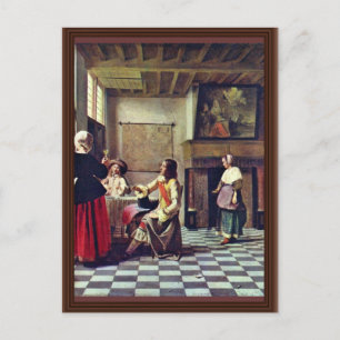 Eine Frau, die mit zwei Männern von Hooch Pieter D Postkarte