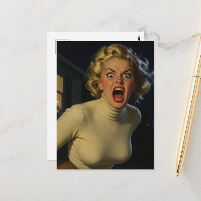 Eine Frau, die wütend ist Postkarte (Vorderseite/Rückseite Beispiel)