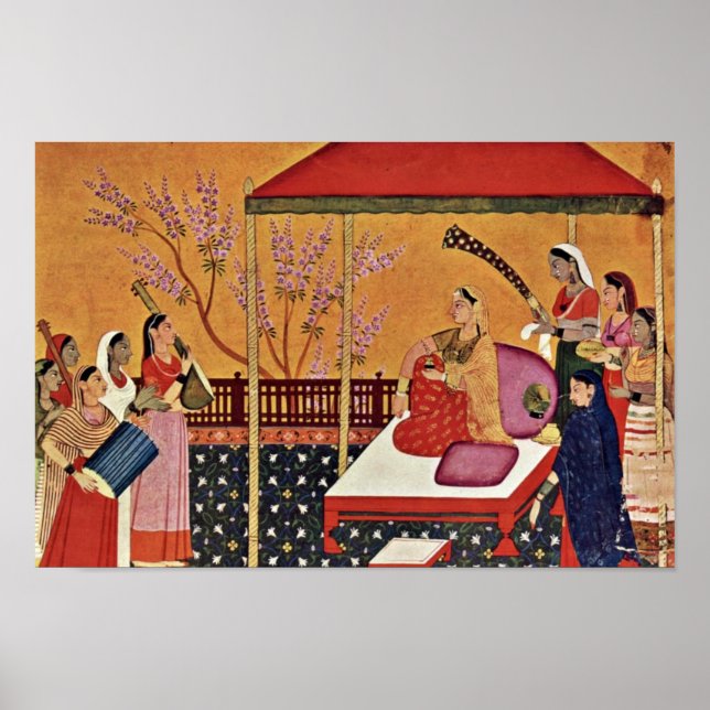 Eine Frau hört auf die Musik von Indischer Maler U Poster (Vorne)