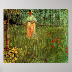 Eine Frau im Garten Spazieren durch Vincent van Go Poster