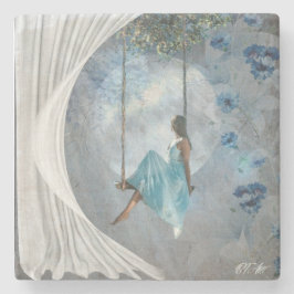 Eine Frau in blauem Kleid auf einer Schaukel Steinuntersetzer