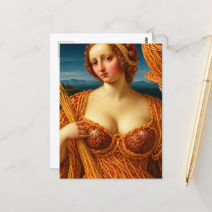 Eine Frau in einem Kleid aus Spaghetti Postkarte