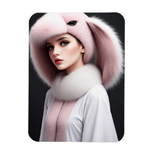 Eine Frau mit einem Kaninchenhut Magnet