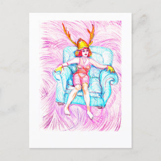 Eine Frau mit einem Samurai-Helm Postkarte