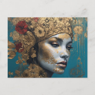 Eine Frau mit Gold und Blume Postkarte
