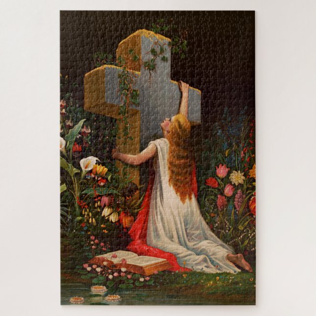 Eine Frau mit Kreuz betet. Puzzle (Vertikal)
