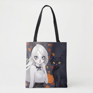 Eine Frau mit schwarzer Katze.