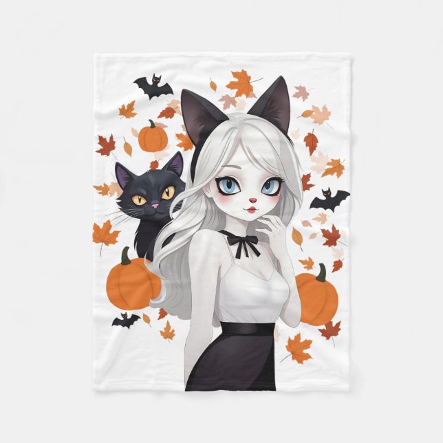 Eine Frau mit schwarzer Katze. Fleecedecke (Vorderseite)