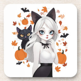 Eine Frau mit schwarzer Katze. Getränkeuntersetzer