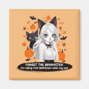 Eine Frau mit schwarzer Katze. Magnet