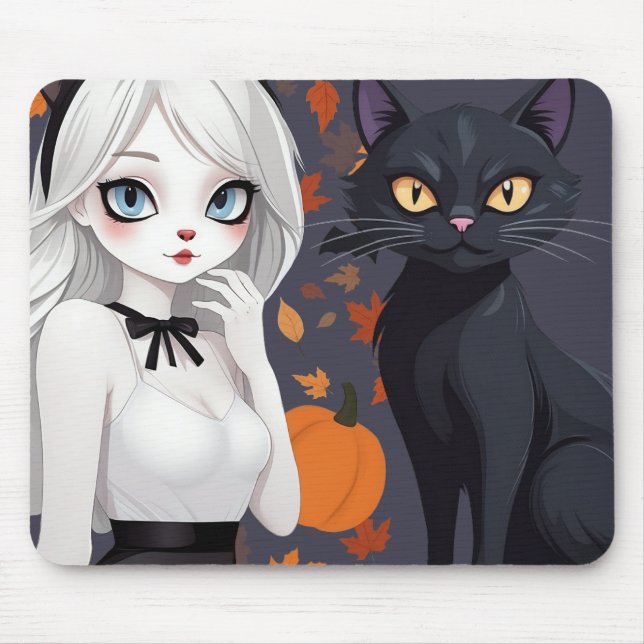 Eine Frau mit schwarzer Katze. Mousepad (Vorne)